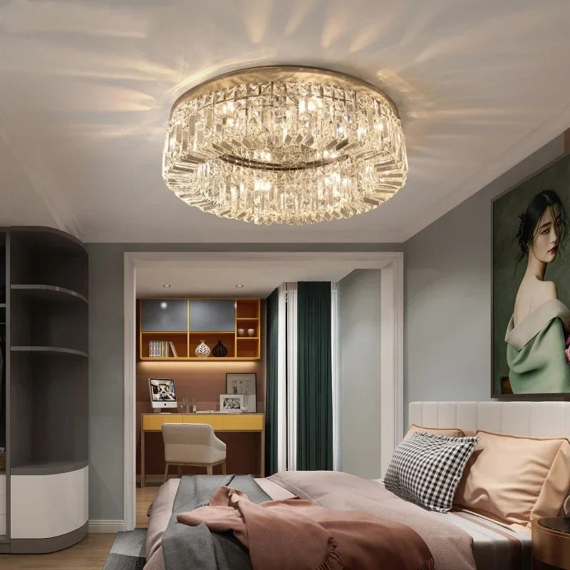 lustre en cristal moderne design avec éclairage led décoratif - vue 4 sur 7