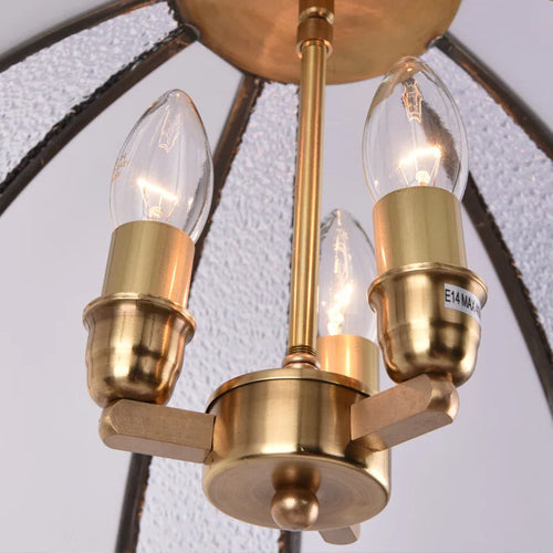lampe suspendue vintage en verre d'art américain en cuivre - vue 5 sur 6