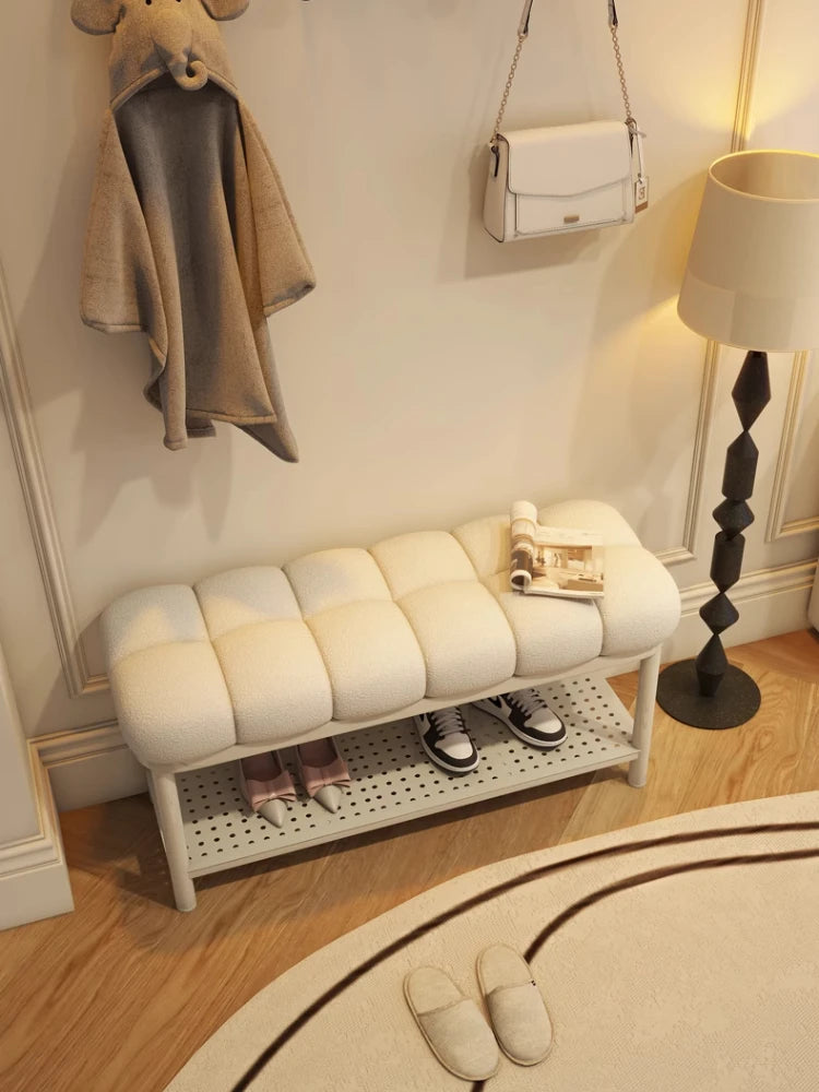 banc à chaussures en laine d'agneau luxe rangement créatif grande capacité - vue 4 sur 10