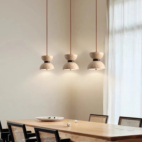 lustre en travertin japonais style wabi-sabi design créatif ambiance chaleureuse - vue 7 sur 7