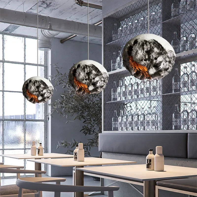 Irregular Planet Wabi Sabi LED Chandelier Restaurant Bedroom Model Room Lighting Creative Exhibition Hall Bar Decor Pendant Lamp - vue 3 sur 11
