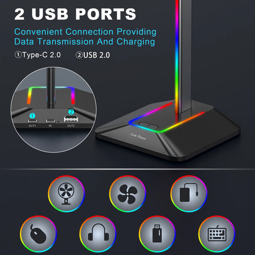 link dream support casque jeu rgb usb type-c pc bureau - vue 3 sur 8