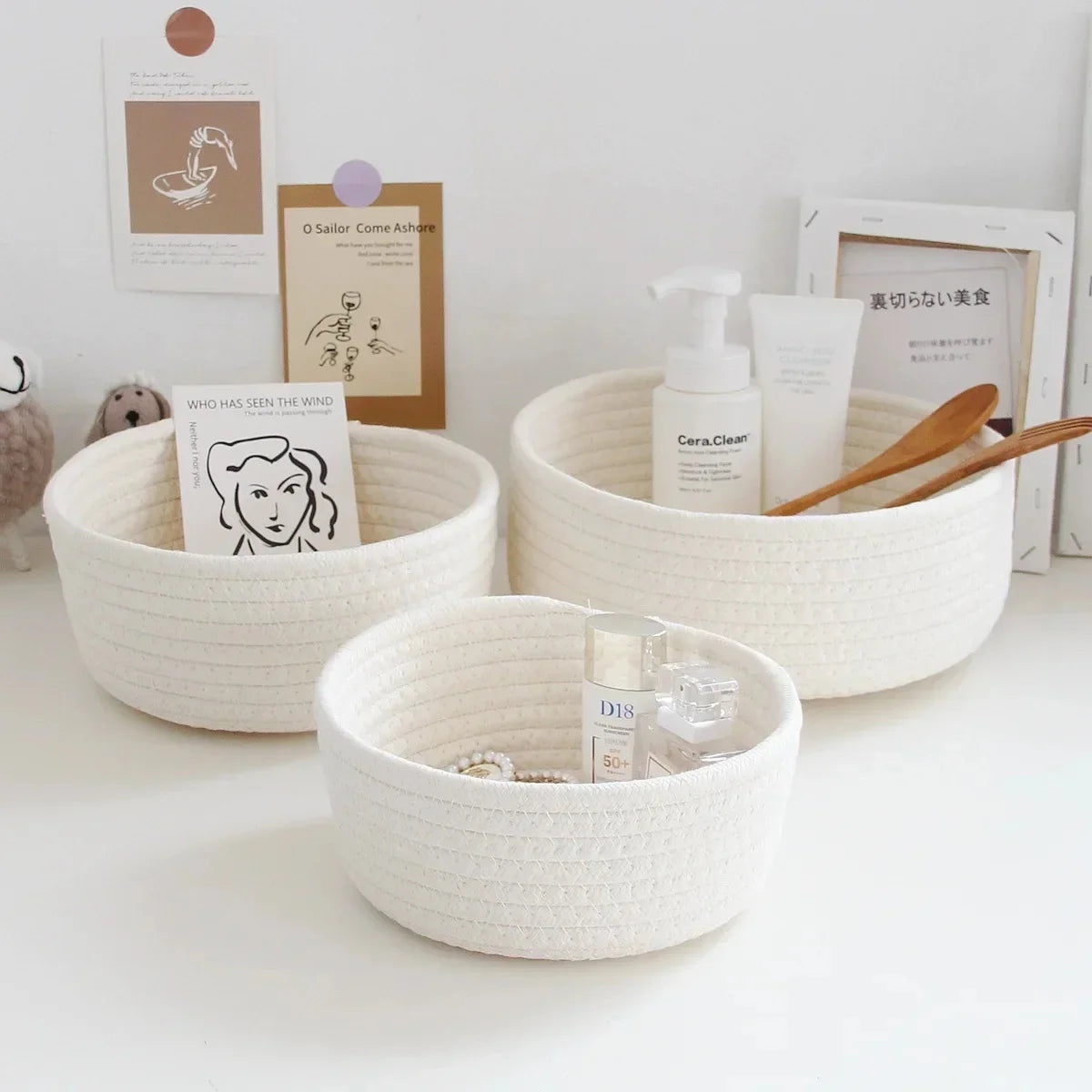 paniers en corde de coton pour rangement et organisation des objets - vue 10 sur 13