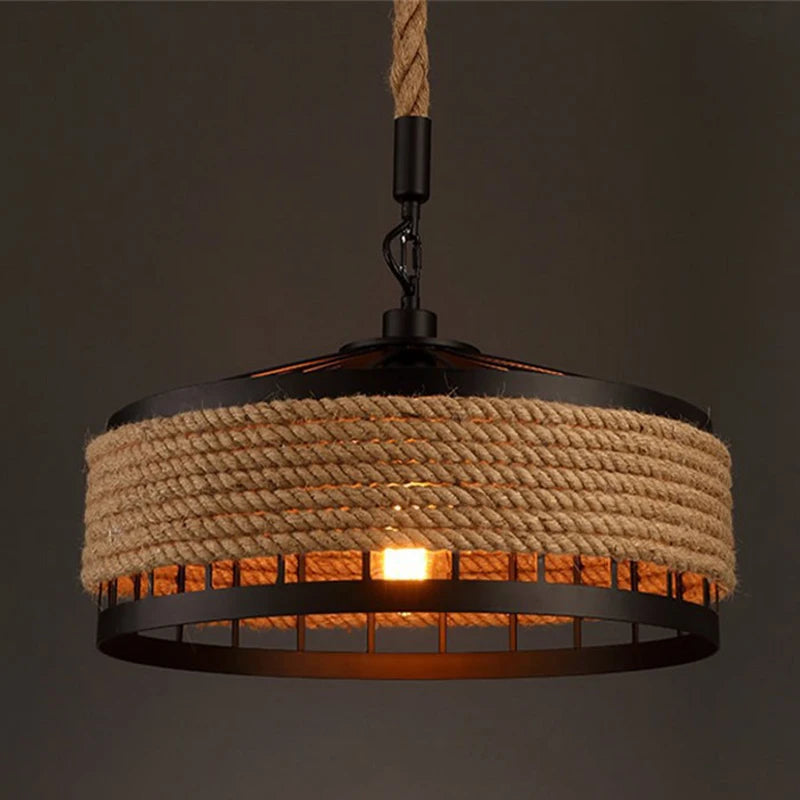 Suspension en corde de sisal antique classique LED E27 tissage de vigne lampes de plafond suspendues lustres rétro bougie éclairage créatif