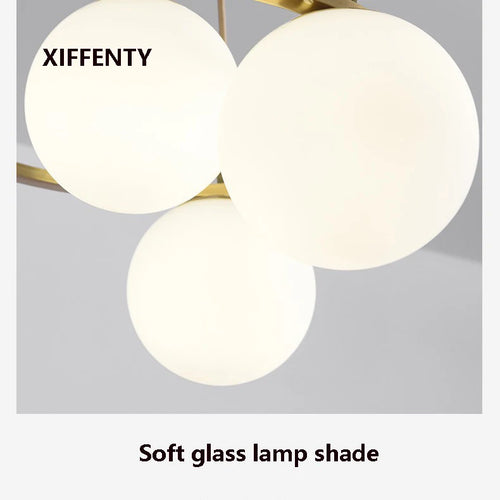 lustre 4 ampoules en verre et cuivre design nordique suspendu - vue 5 sur 6