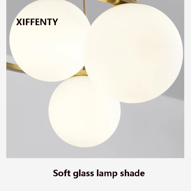 lustre 4 ampoules en verre et cuivre design nordique suspendu - vue 4 sur 6