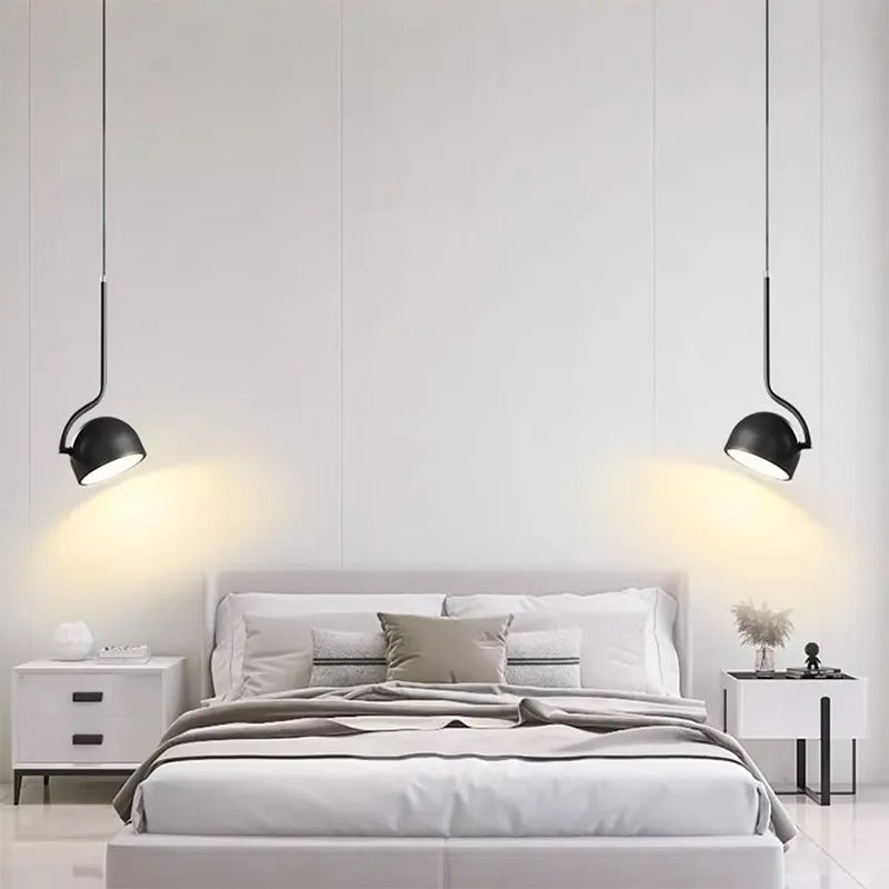 Nordique LED Suspension Lumière Minimaliste Noir Blanc Cuillère Fer Suspension Chambre Salons Étude Bureau Éclairage Luminaire