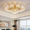 plafonnier moderne en cristal doré avec éclairage led trois couleurs