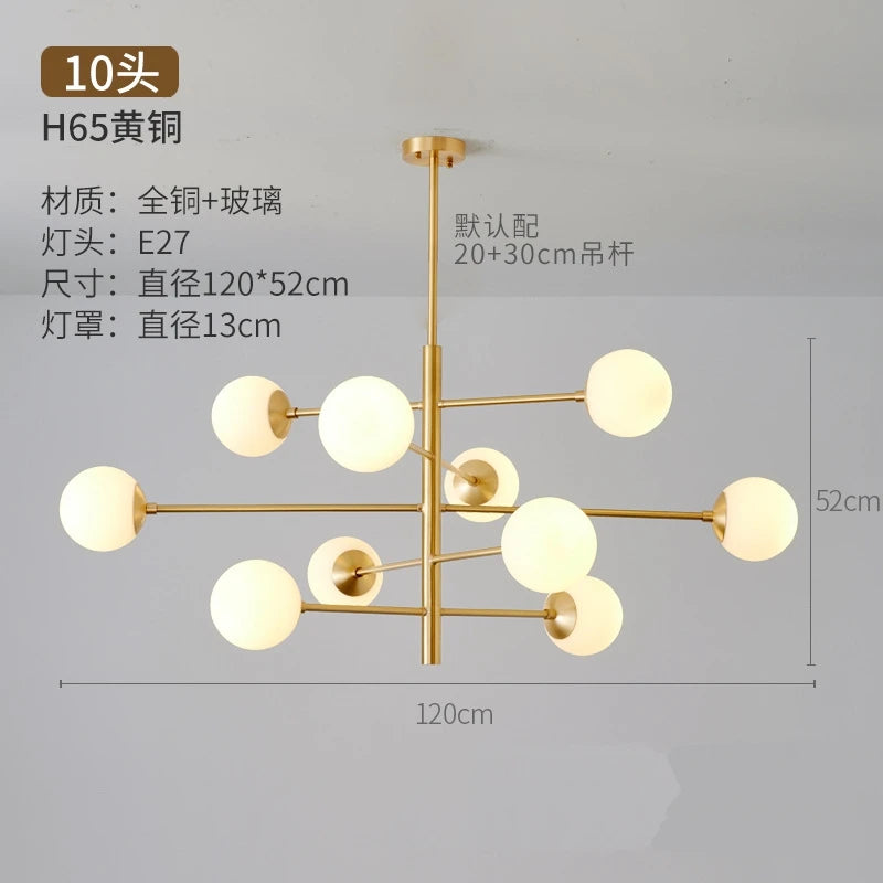 lustre nordique en verre et cuivre design moderne - vue 7 sur 10