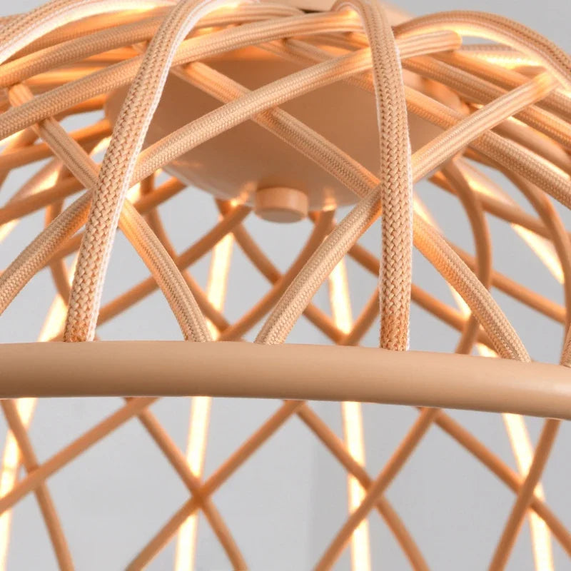 suspension moderne en corde tressée avec lumière led décorative - vue 6 sur 9