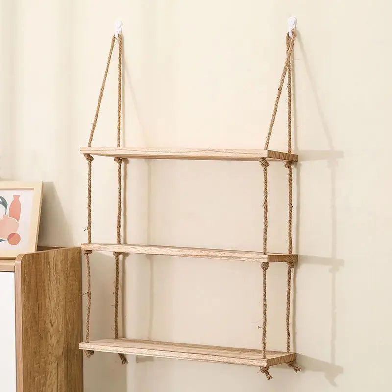 étagère murale en bois avec corde de chanvre pour décoration moderne