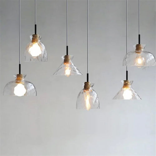 lustre moderne en bois et verre pour décoration nordique - vue 2 sur 9