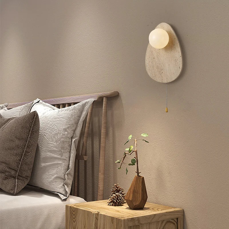 applique murale vintage en pierre naturelle avec abat-jour en verre - vue 3 sur 7