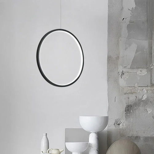 Suspension LED minimalistes lumière anneau rond cercle lustre maison pour salon éclairage intérieur lustre noir luminaires