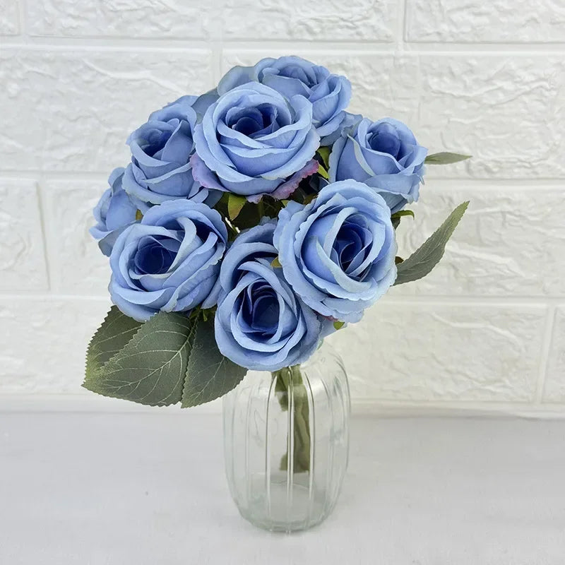 bouquet de 10 roses artificielles en soie décoratives pour événements - vue 4 sur 14