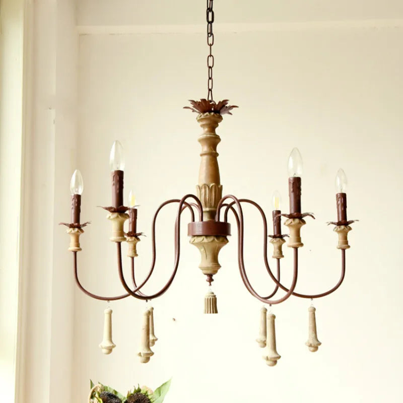 lustre industriel en résine antique avec bougeoirs à led - vue 3 sur 10