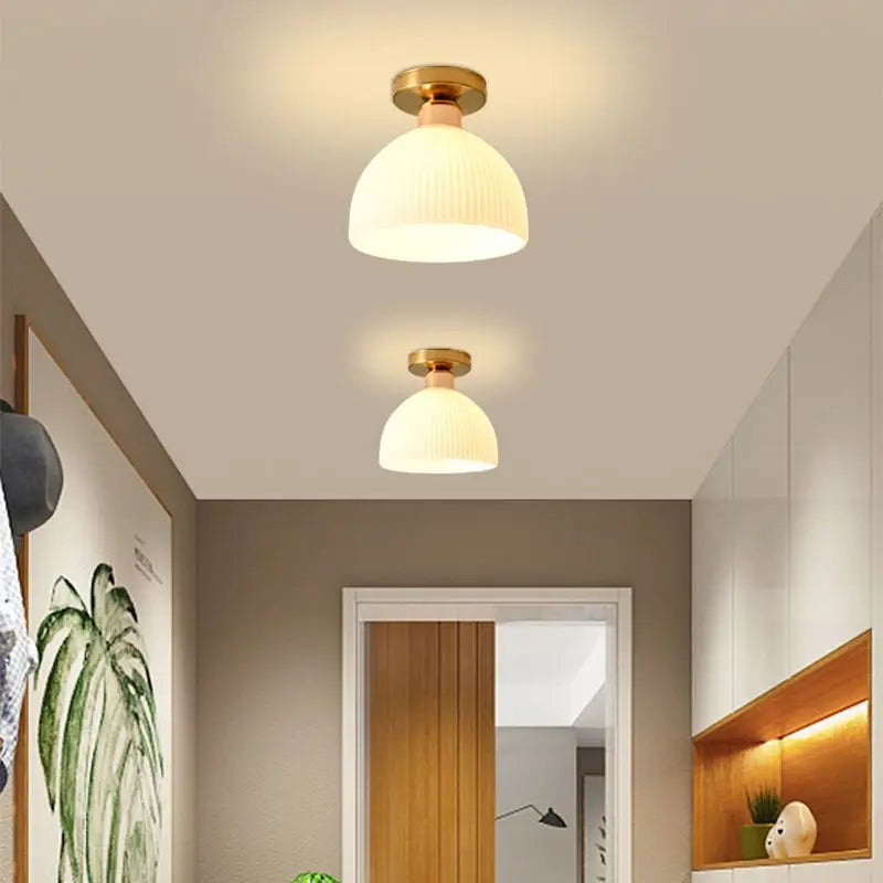 Céramique verre Led couloir plafonnier pour allée couloir vestiaire balcon nordique E27 acrylique lustre reste luminaires