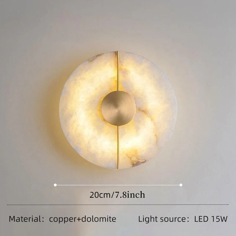 Applique murale LED ronde en marbre et cuivre doré - vue 8 sur 8