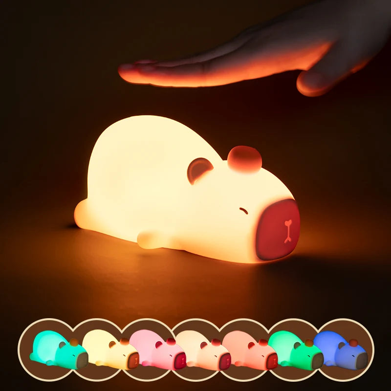 Lampe enfant dessin animé Silicone LED Capybara veilleuse USB Rechargeable gradation sommeil lampe de nuit pour chambre d'enfants décor cadeau d'anniversaire