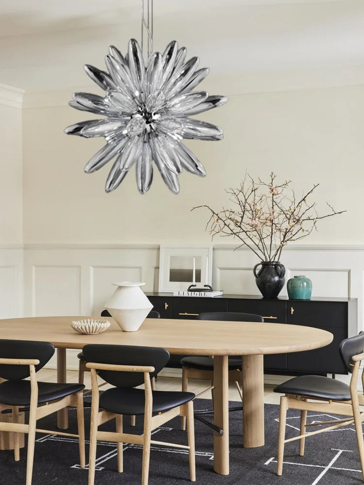 lustre à led design avec abat-jour en verre élégante finition brillante - vue 6 sur 12