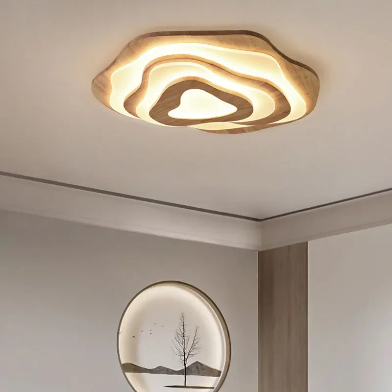 plafonnier led en bois nordique avec télécommande design moderne décoratif - vue 4 sur 12