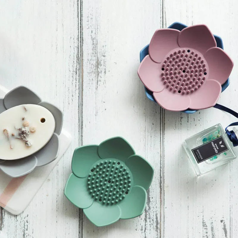boîte à savon lotus antidérapante en silicone portable - vue 4 sur 9