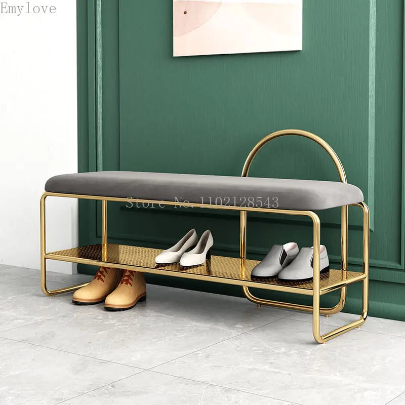 banc à chaussures tendance avec coussin et étagère à deux niveaux - vue 3 sur 8