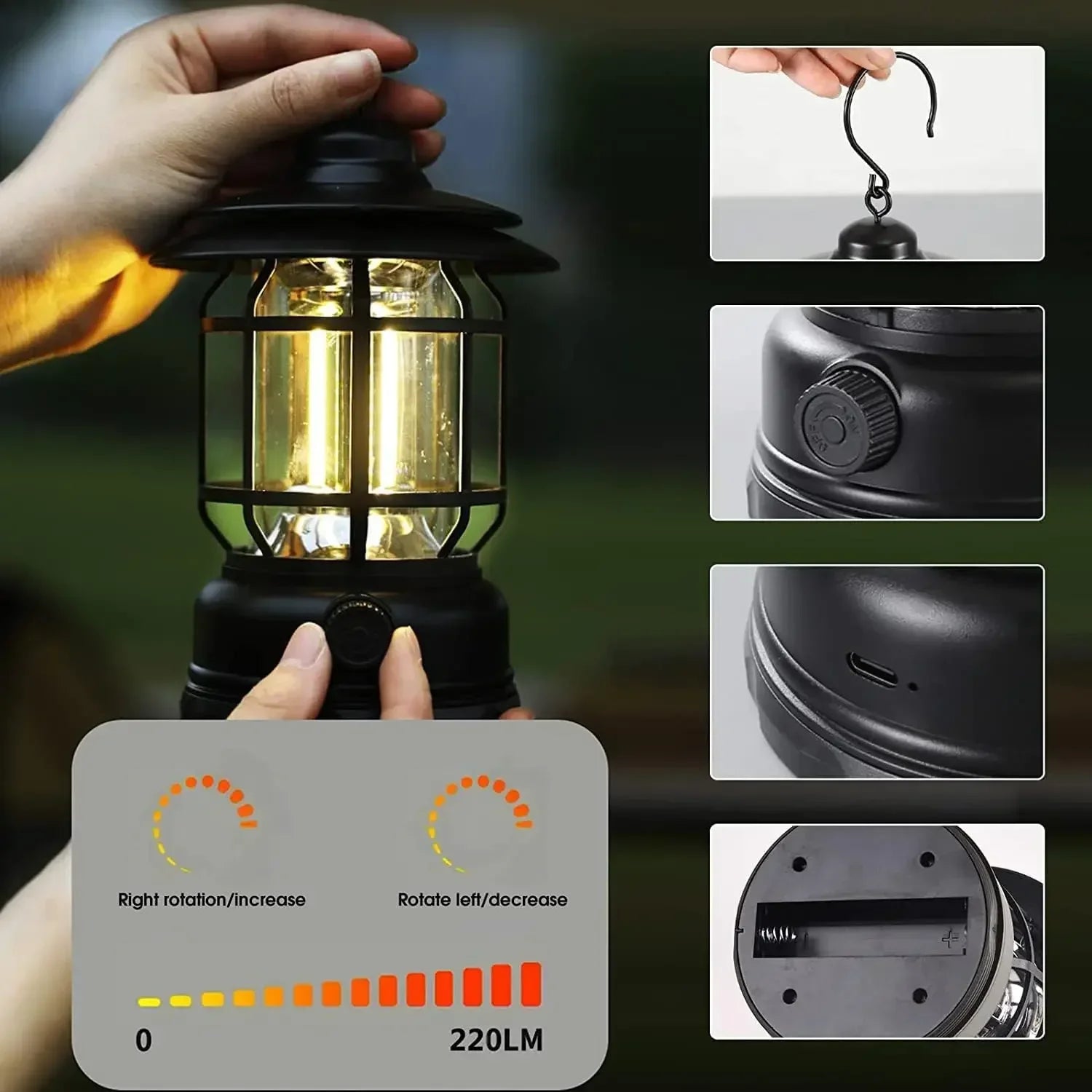lot de 2 lanternes de camping usb rechargeables étanches pour randonnée et pêche - vue 2 sur 8
