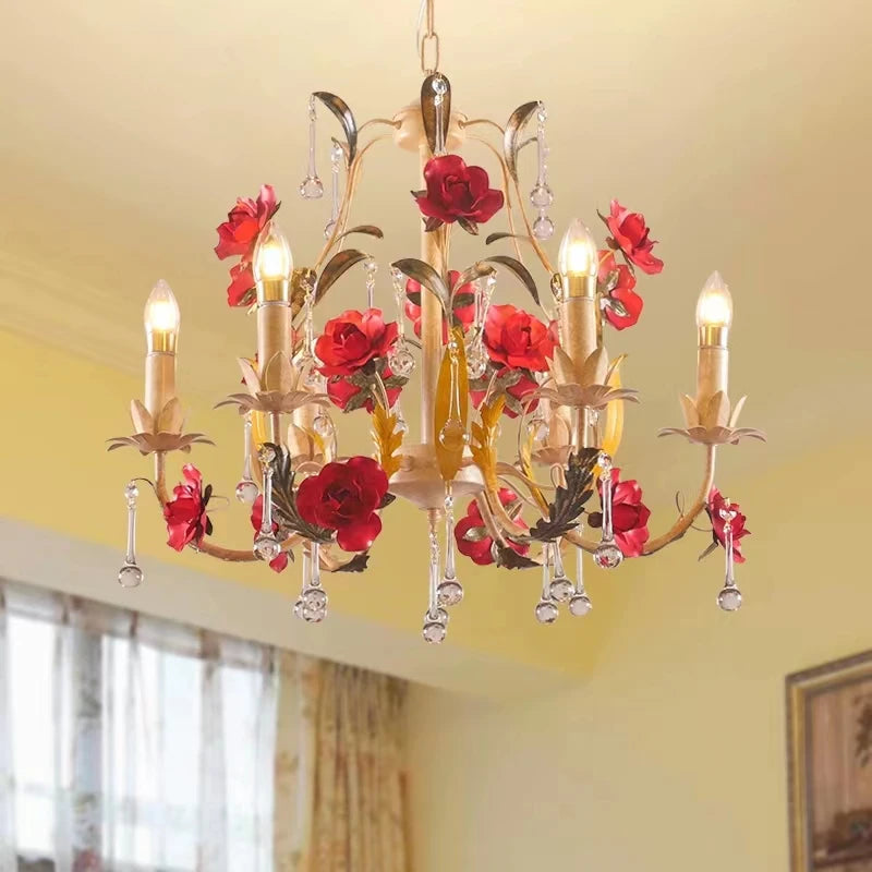 Lustre à fleur avec ampoules bougies - vue 5 sur 8