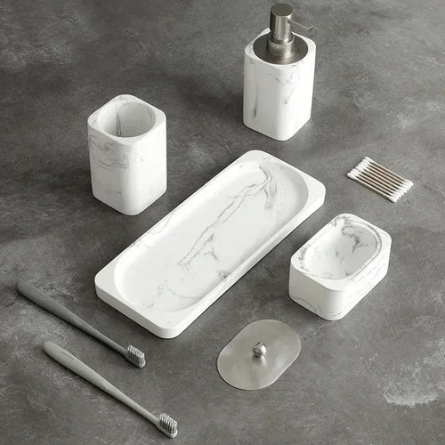 ensemble accessoires en résine et marbre pour salle de bain - vue 5 sur 12