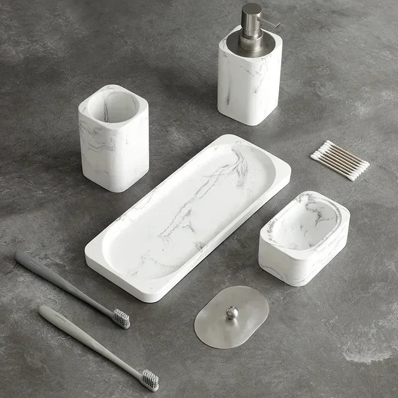 ensemble accessoires en résine et marbre pour salle de bain - vue 4 sur 12