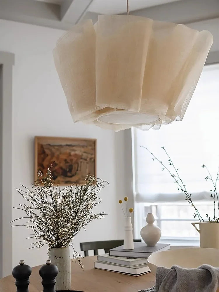 Nordique Vintage Wabi Sabi vent fait à la main tissu Led lustre B &amp; B éclairage intérieur salle à manger Bar chambre chevet suspension lumières - vue 7 sur 10