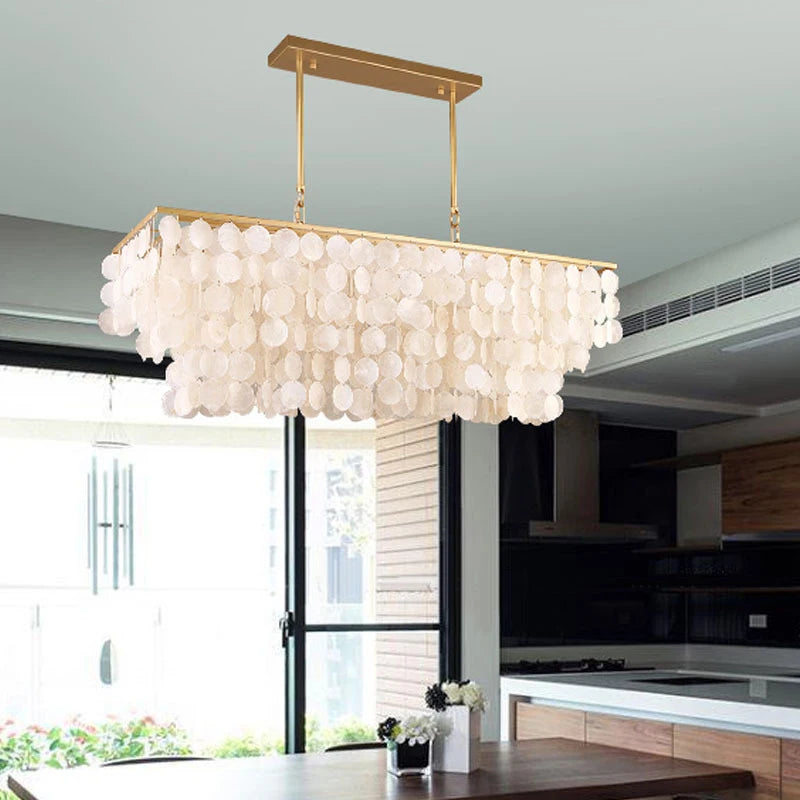 2024 Modern simple living room Scandinavian shell dining room romantic light luxury checkroom B&B rectangular suction chandelier - vue 3 sur 7