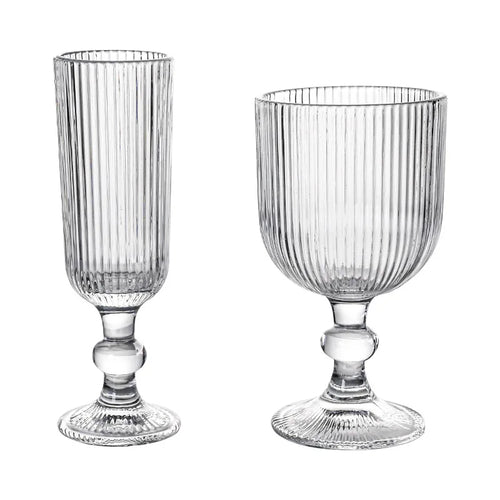 Ensemble verres vin rayés tige courte large ouverture