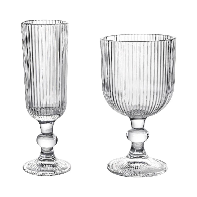 Ensemble verres vin rayés tige courte large ouverture - vue 6 sur 6