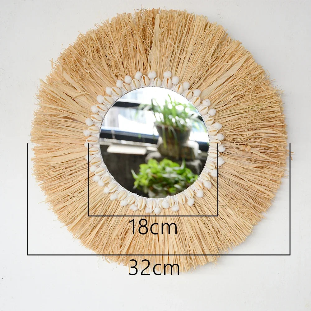 miroir décoratif bohème en paille tissée romantique pour mariage - vue 7 sur 13
