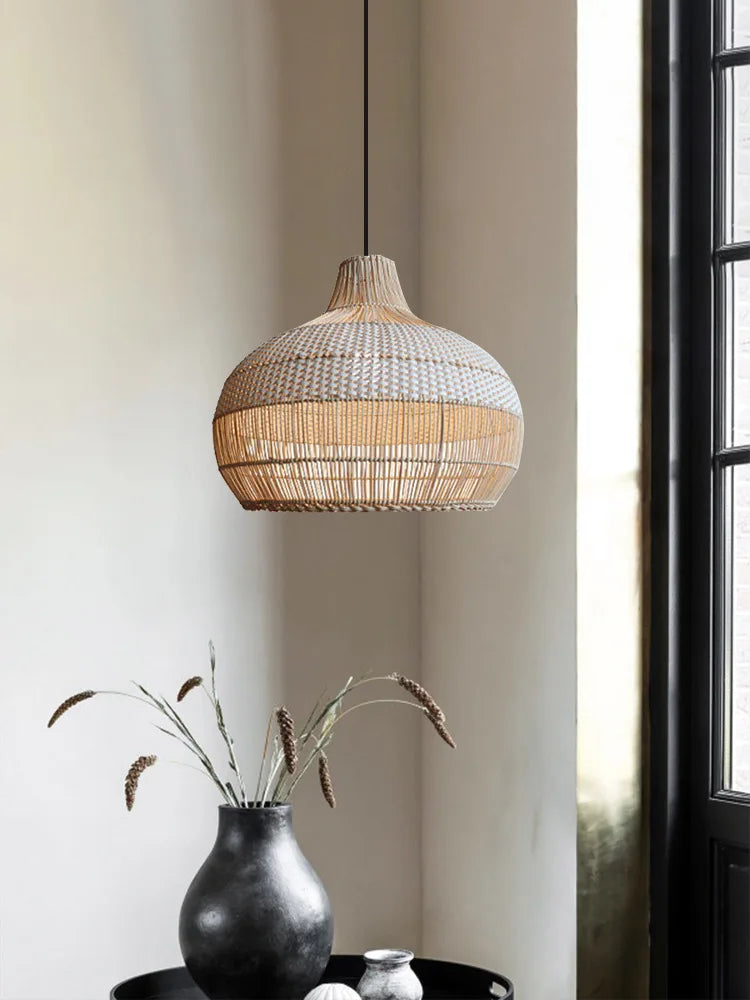 Vigne tissage rétro lustres rural salon de thé salon chambre chez l'habitant tissé à la main suspension LED luminaires lustre