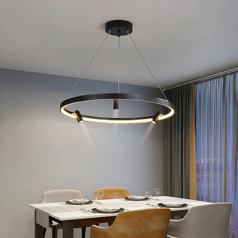 suspension LED en forme de cercle style nordique moderne - vue 6 sur 9