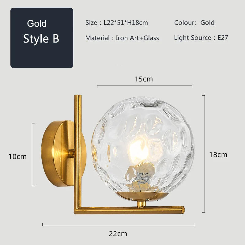 applique murale led moderne en fer avec abat-jour en verre - vue 10 sur 10