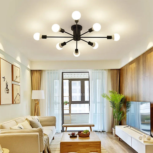 Moderne Créatif LED Plafonnier Lustre Spoutnik Lumière Semi-intégré Nordique Décor À La Maison Luminaires pour Chambre Salon - vue 9 sur 14