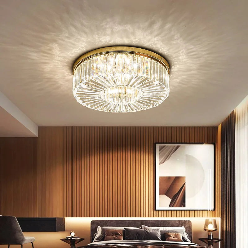 Or Lustre moderne éclairage décoration de la maison de luxe cristal salon plafonnier Dimmable Lustre anneau luminaire LED