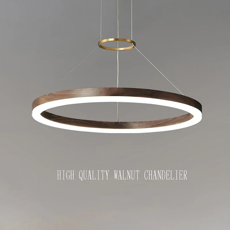 lustre moderne en bois massif avec lumières led
