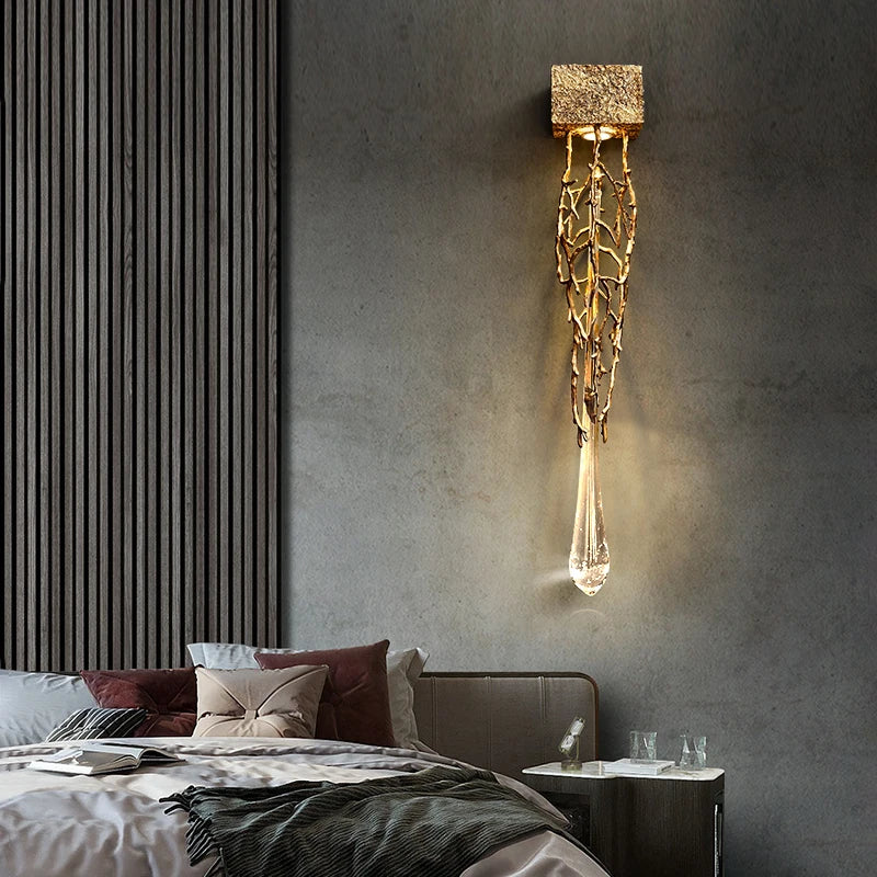 Postmodern créatif cuivre cristal applique allée fond mur cage d'escalier chevet salon applique échantillon applique murale LED lampe - vue 5 sur 8