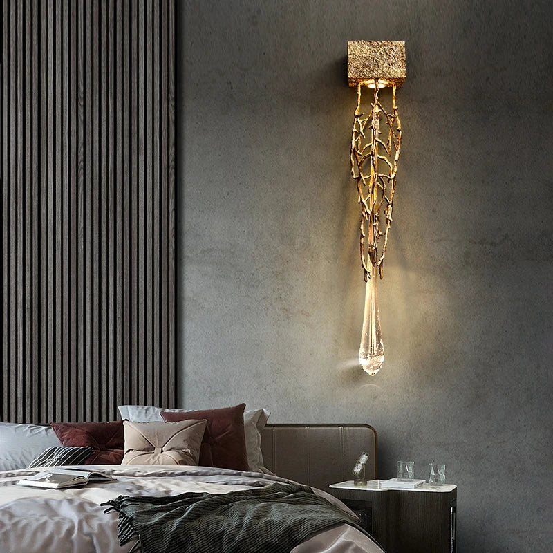 Postmodern créatif cuivre cristal applique allée fond mur cage d'escalier chevet salon applique échantillon applique murale LED lampe