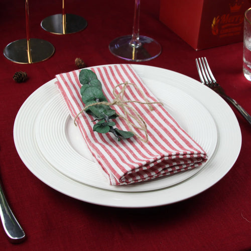 Serviette de table lin coton rayée lot 12