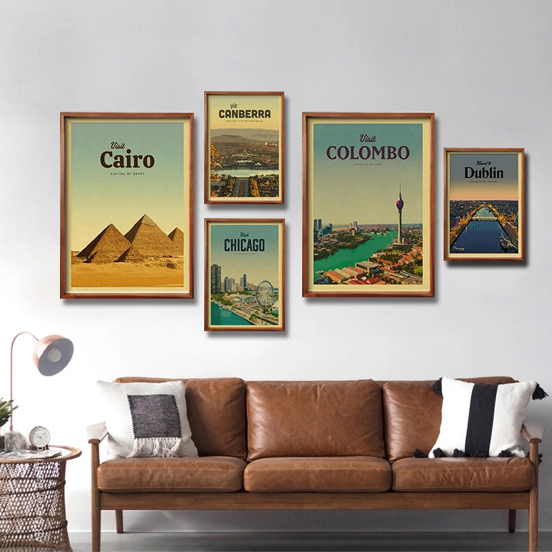 affiche rétro des destinations touristiques du monde entier