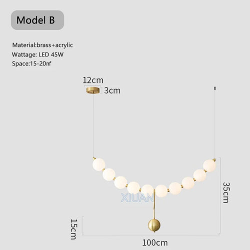 French Luxury Copper Pendant Lamps for Bedroom Living Room Kitchen Table Lighting Acrylic Round Bubble Ceiling Hanging Light - vue 9 sur 16