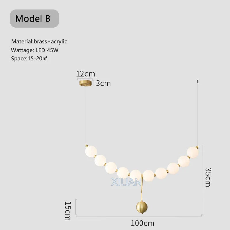 French Luxury Copper Pendant Lamps for Bedroom Living Room Kitchen Table Lighting Acrylic Round Bubble Ceiling Hanging Light - vue 8 sur 16