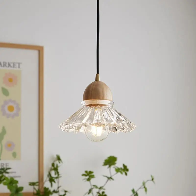 lustre nordique moderne en bois et verre led japonais - vue 3 sur 10