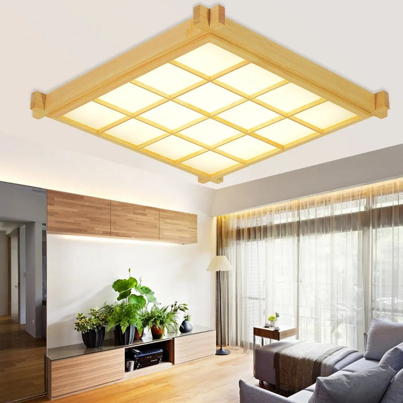 plafonnier led ultra-mince en bois style japonais avec couverture en peau de mouton